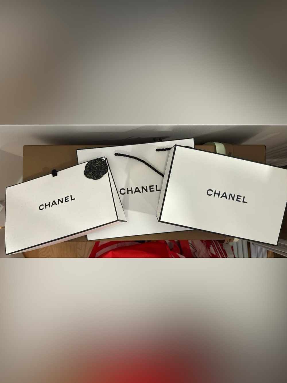 Chanel boxes and bag